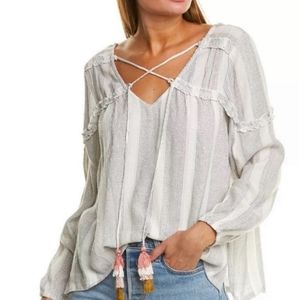 Bishop + Young Boho Metallic Striped Blouse  NWT